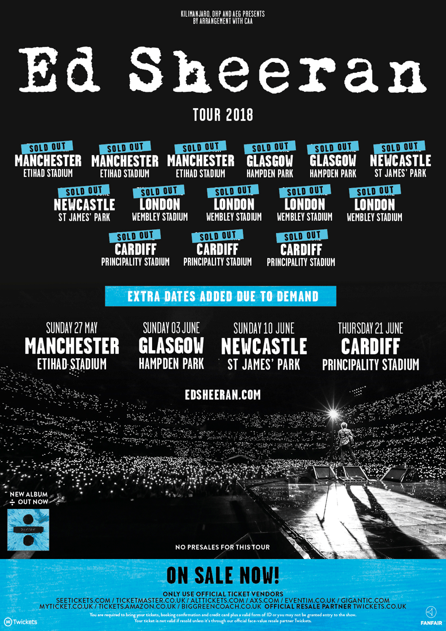 Ed Sheeran 2018 Tour. Ed Sheeran tickets and coach travel to Wembley ...