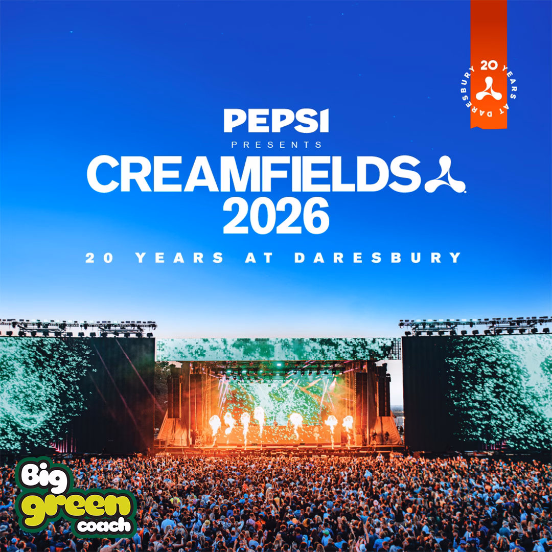 Official coach travel to Creamfields with Big Green Coach
